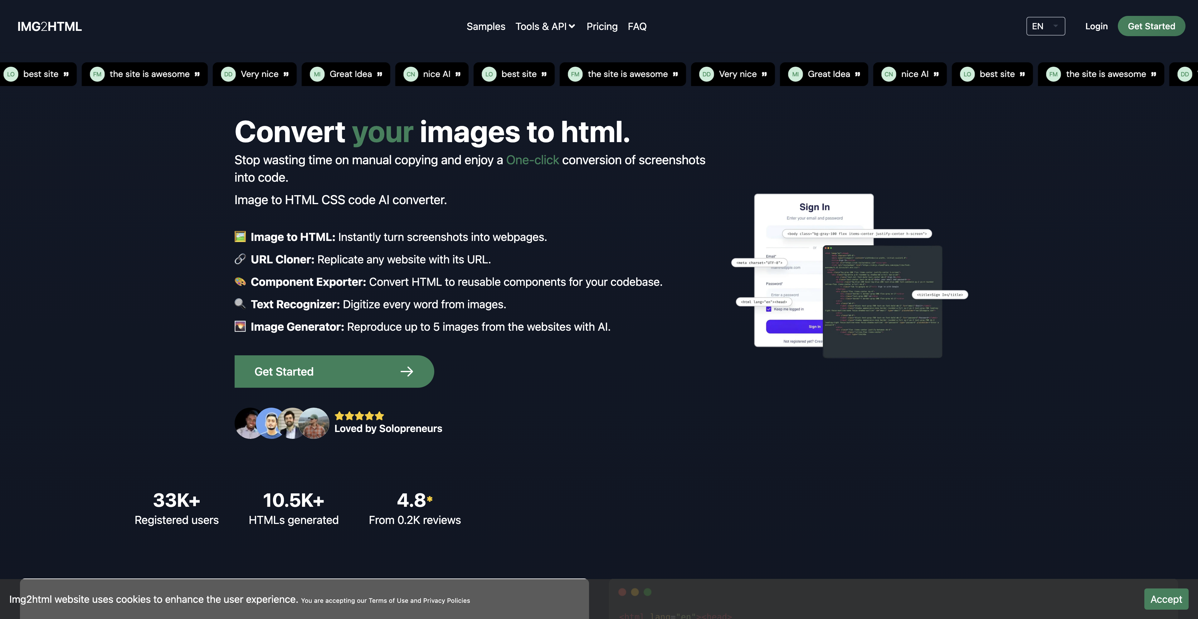 Image to HTML CSS code AI converter - IMG2HTML